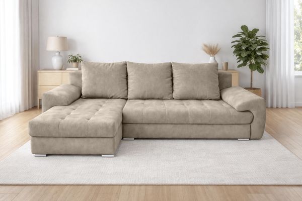 AX LIVING Manisa Wohnzimmer Couch L Form Hellbraune Sofa L