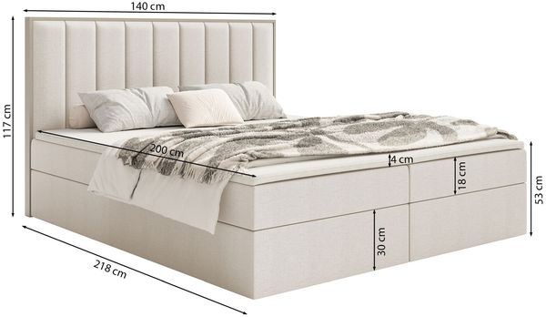 Selsey 'Togents' Boxspringbett 140x200 mit Stauraum und Topper, hydrophobe Chenille, grau Bild 5