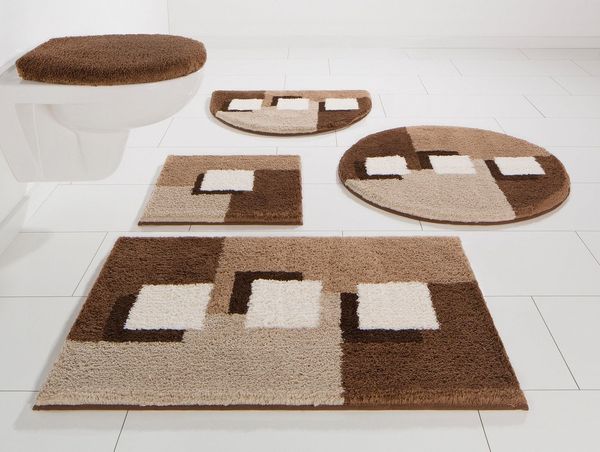 OTTO home Badematte Ada, Badvorleger, Badezimmer Teppich, Höhe 21 mm, rutschhemmend beschichtet, schnell trocknend, strapazierfähig, fußbodenheizungsgeeignet, Polyester, rund, Badteppich, Badematten auch als 3 teiliges Set erhältlich