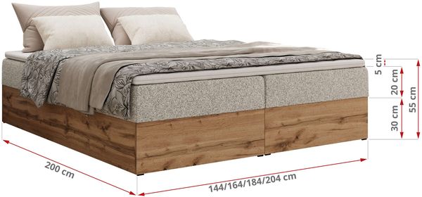 Polsterbett mit Bettkasten, Boxspringbett ohne Kopfteil WOOD ZERO, 7-Zonen Multipocket-Matratze und Topper, modernes Bett für Schlafzimmer - Hellgrau Strukture - 140 x 200 cm - H4 Bild 6