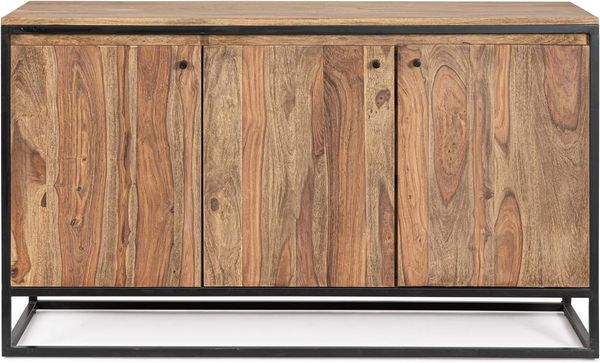 Sideboard aus Sheesham-Holz, modern massiv, Natur, 3 Türen, Gestell schwarz, von Bizzotto