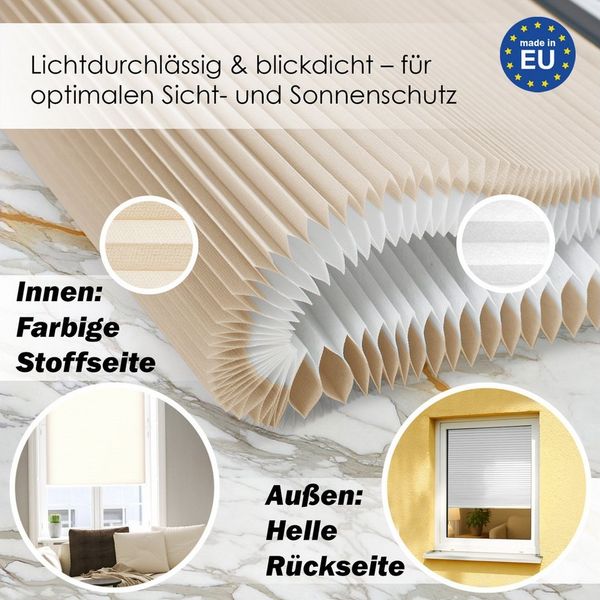 DomDeco Wabenplissee Premium Plissee ohne Bohren, lichtdurchlässig, Sichtschutz, verspannt, blickdicht, Klemmfix, UV-Schutz, modernes Fensterplissee