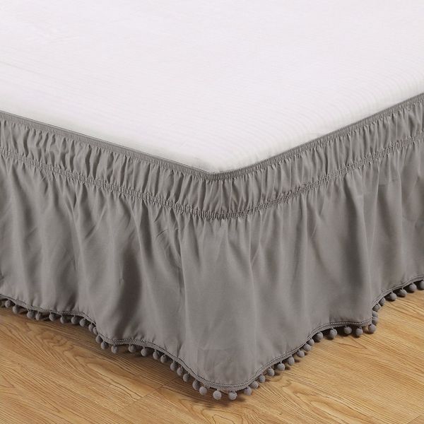 Agger Bettwäsche Bettrock,elastisches Bettlaken mit Pompons,40 cm Fallhöhe, einfach zu installieren, leichte, Dekorativ,Maschinenwaschbar