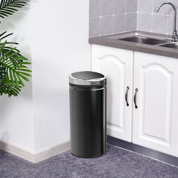 HOMCOM Mülleimer 42L, elektrisch, automatisch, mit Deckel, rostfrei, für Bad, Büro, Küche, Esszimmer, Stahl, Schwarz