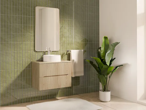 Vente-unique - ORISO Waschbeckenmöbel Holz, Platte Beige - B 46 cm x H 57 cm x L 80 cm