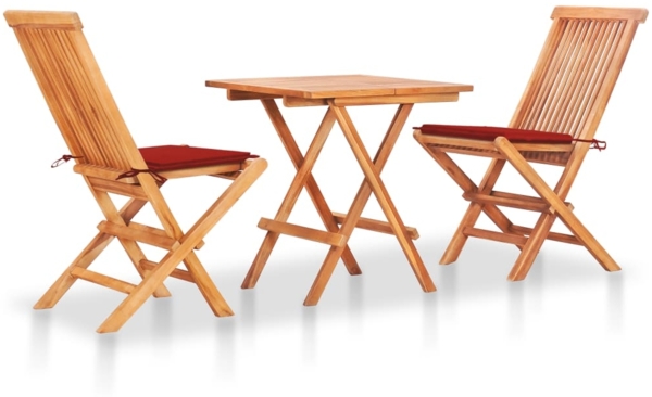 vidaXL 3-tlg. Bistroset mit Roten Kissen Massivholz Teak 3063231