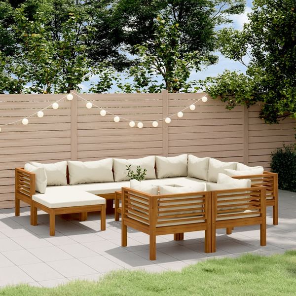 vidaXL 10-tlg. Garten-Lounge-Set mit Creme Kissen Massivholz Akazie 3086941