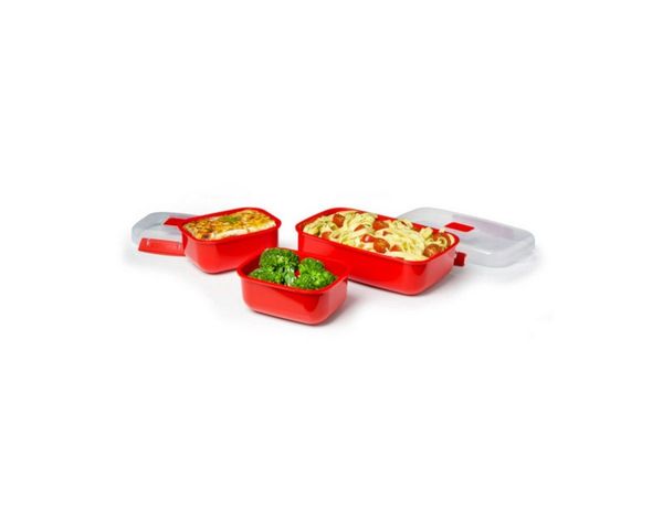 Sistema Microwave-Heat & Eat mikrowellenfeste Lunchbox Set | 3 rechteckige Mikrowellen-Brotdosen mit Deckel (1x1,25 L + 2x525 ml) | verschließbare Clips und Belüftungsventile | BPA-frei