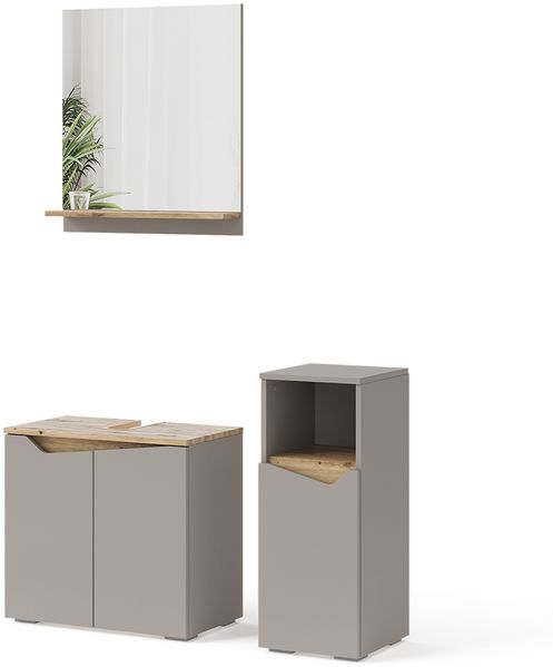 Badmöbel-Set Marelle Greige 3 Teile, mit Midischrank Vicco