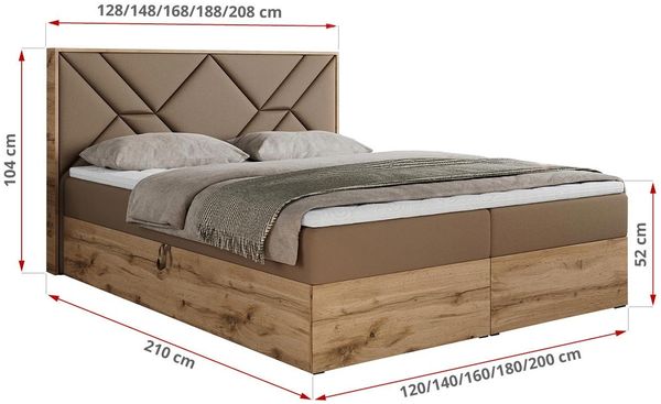 Boxspringbett mit Kopfteil und Topper, Polsterbett - GUNAR - 140 x 200 cm - Braun Kunstleder - H3 - Topper Visco Bild 5