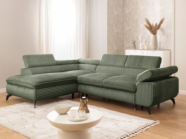 S-Style Möbel Ecksofa Bonnie mit Schlaffunktion Bettkasten und Kopfteilverstellung, mit Wellenfederung, Cord-Stoff