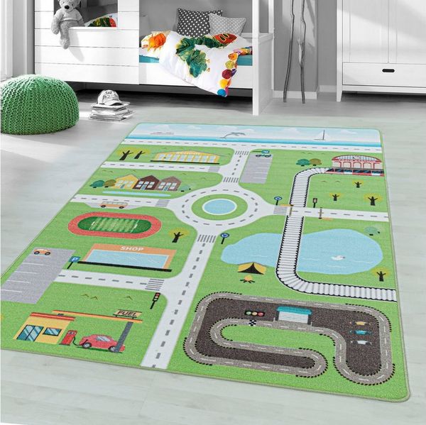 Ayyildiz Teppiche Kinderteppich PLAY 2902, rechteckig, Höhe: 6 mm, robuster Kurflor, Straßen Spiel Teppich, Kinderzimmer