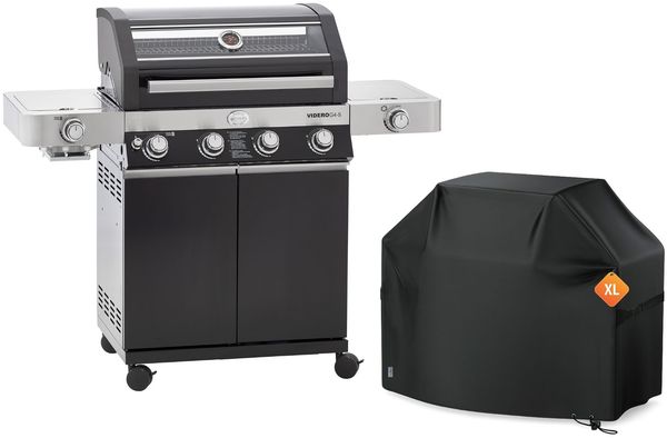 RÖSLE BBQ Gasgrill Videro G4-S Vario+ Schwarz mit Schutzhaube XL