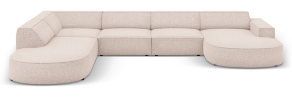 Micadoni Panorama-Ecksofa Jodie 7-Sitzer runde Recamiere Links Chenille Haga Beige
