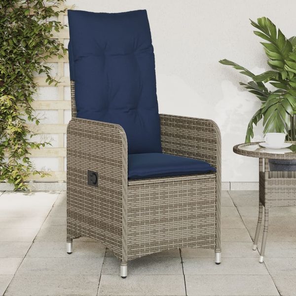 vidaXL Gartenstühle Verstellbar 2 Stk. mit Kissen Grau Poly Rattan 365689