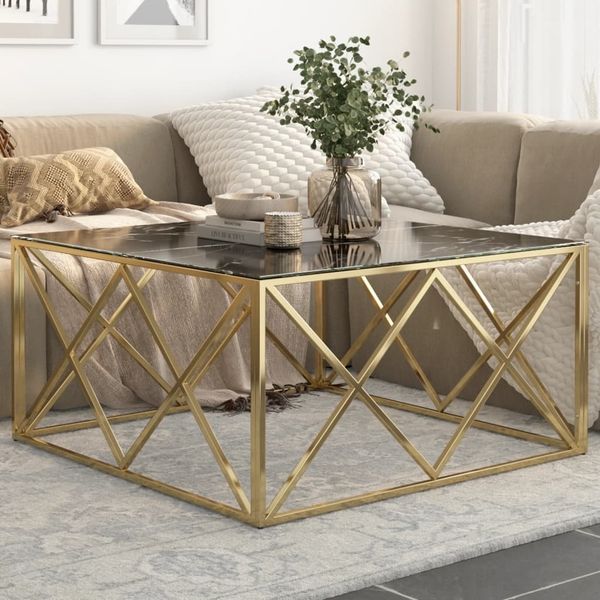 vidaXL Couchtisch Golden Edelstahl und Hartglas 349980
