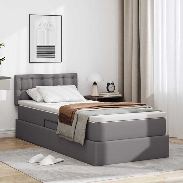 vidaXL Aufbewahrungsbett mit Matratze Grau 90 x 200 cm Kunstleder 3370379