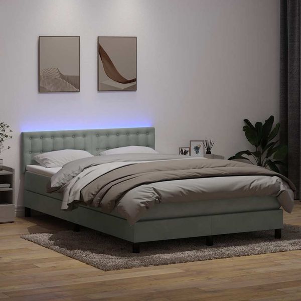 vidaXL Boxspringbett mit Matratze & LED Hellgrau 160x210 cm Samt 3317271