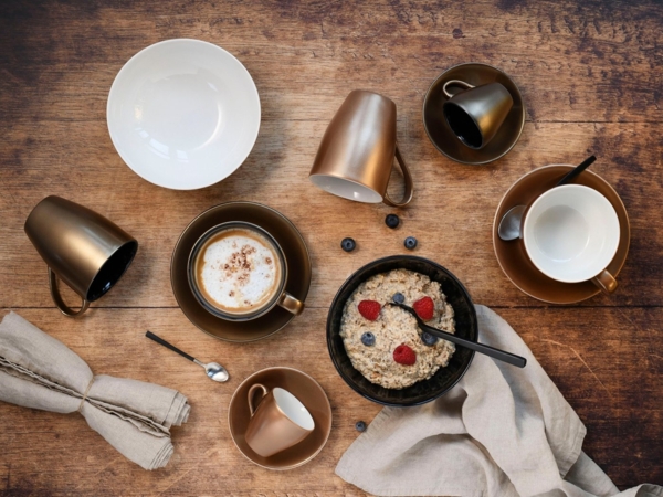 CreaTable Cappuccinotasse Golden Days, 4-tlg, Steinzeug, 4-teilig, inkl. Untertasse Bild 3