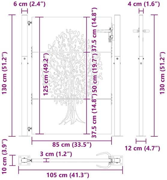 vidaXL Gartentor Schwarz 110 x 130 cm Pulverbeschichteter Stahl 42015885 Bild 10