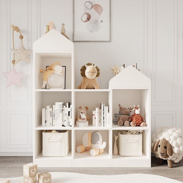 GarveeMore Kinderregal Kinder Bücherregal 7-Cubby Spielzeug Lagerung Aufbewahrungsregal