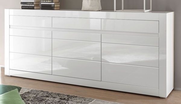 Imv 'Nobile' Sideboard, hochglanz weiß / Stone Design grau, 217 x 90 cm