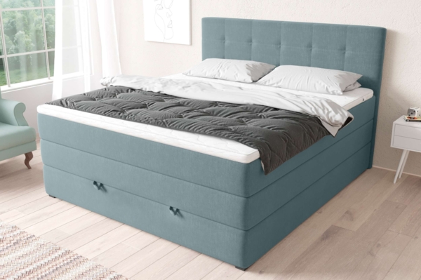 99rooms Madagaskar Boxspringbett Strukturstoff INARI Pastellblau 160x200 cm Bonell-Federung Bild 1