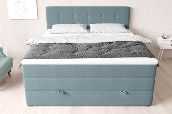99rooms Madagaskar Boxspringbett Strukturstoff INARI Pastellblau 160x200 cm Bonell-Federung Bild 7