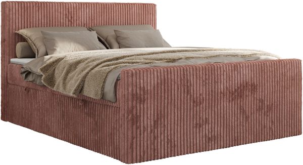 Boxspringbett, Doppelbett mit zwei Bettkästen und hohem Kopfteil aus Cordstoff - TILIANO DUO - 180 x 200 cm - Rosa Cord - H3 Bild 5
