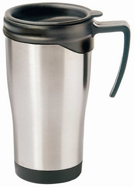 Auto – Isolierbecher „Axel“ 0,4l mattierter Edelstahl Griff und Deckel