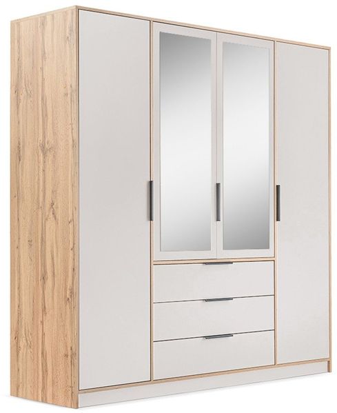 Beautysofa Kleiderschrank mit Spiegel LIVO (Schrank mit 11 Regalen, Kleiderstange und 3 Schubladen, optional mit oder ohne Aufsatz) Breite: 196 cm