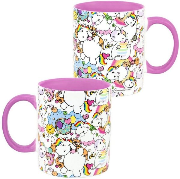 United Labels® Tasse Pummel & Friends Tasse Pummeleinhorn allover Kaffeetasse Pink 320 ml, Keramik