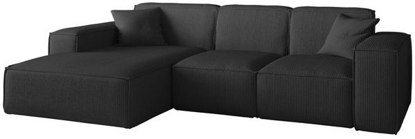 Ecksofa Designersofa CELES PREMIUM in Stoff Scala Schwarz Ottomane Links Bild 2