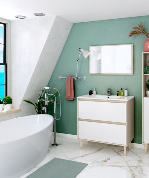 Badezimmer-Set >VERONA< in Eiche/Weiß Hochglanz - 80x80x45 (BxHxT)