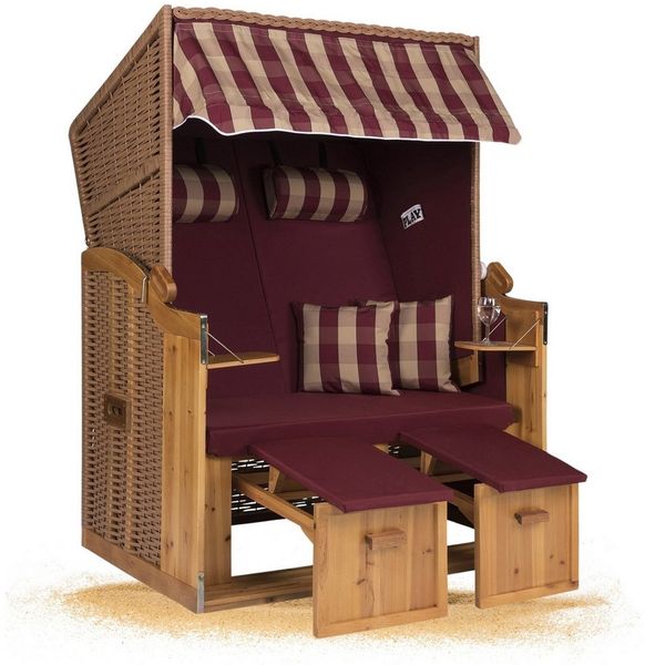 Strandkorb Hanse Strandkorb Strandkorb Ostsee 2 Sitzer burgund rot kariert, BxTxH: 120 x 80 x 160 cm, Volllieger, Ostsee-Modell