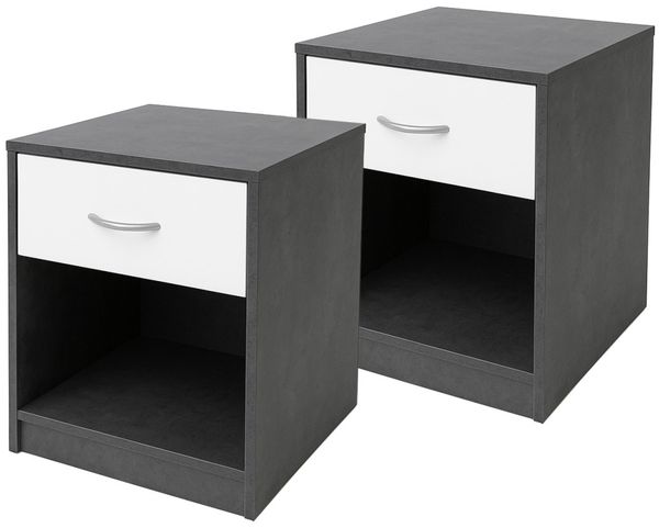 HTI-Living Nachtschrank Nachtschrank 2er Set Nina Beton Weiß (Set, 2-St, 2 Nachtschränke) Nachttisch Nachtkommode Nachtkonsole
