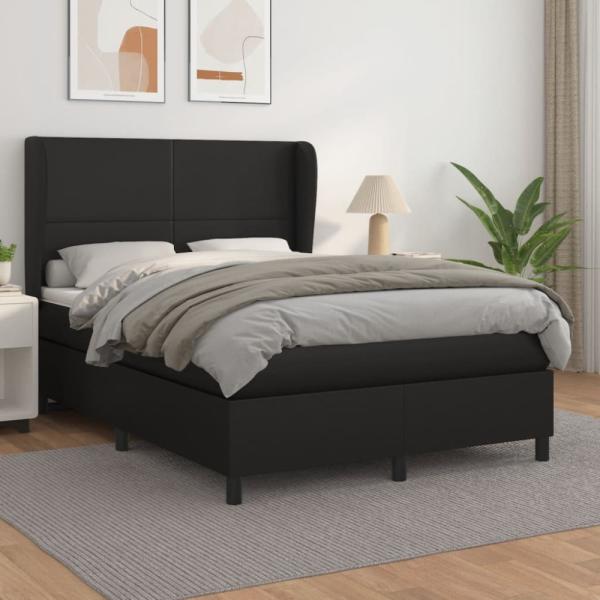 vidaXL Boxspringbett mit Matratze Schwarz 140x200 cm Kunstleder 3128913