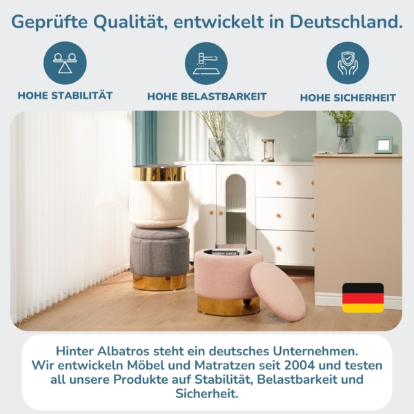 Albatros Hocker mit Stauraum Nizza Sitzhocker mit Stauraum, Modernes Design, Edler Samt-Bezug Sitztruhe Sitzbank mit Stauraum  optimal als Fußhocker Hocker Schminktisch, Rosa Bild 3