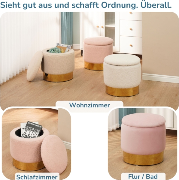 Albatros Hocker mit Stauraum Nizza Sitzhocker mit Stauraum, Modernes Design, Edler Samt-Bezug Sitztruhe Sitzbank mit Stauraum  optimal als Fußhocker Hocker Schminktisch, Rosa Bild 4