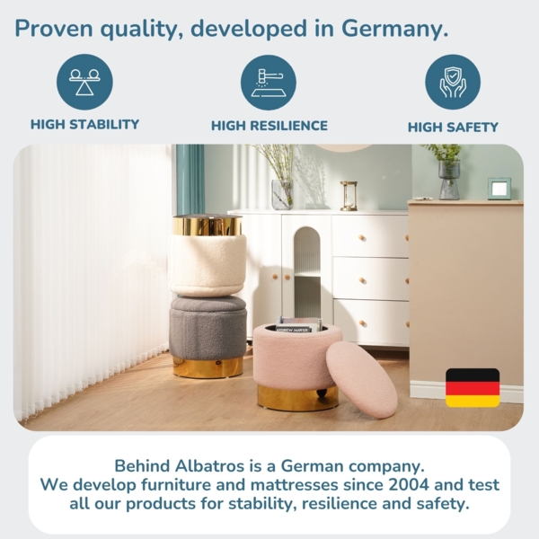 Albatros Hocker mit Stauraum Nizza Sitzhocker mit Stauraum, Modernes Design, Edler Samt-Bezug Sitztruhe Sitzbank mit Stauraum  optimal als Fußhocker Hocker Schminktisch, Rosa Bild 7