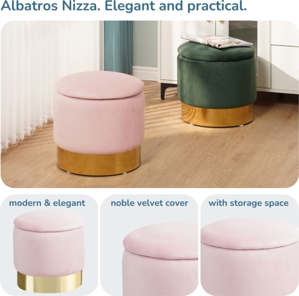 Albatros Hocker mit Stauraum Nizza Sitzhocker mit Stauraum, Modernes Design, Edler Samt-Bezug Sitztruhe Sitzbank mit Stauraum  optimal als Fußhocker Hocker Schminktisch, Rosa Bild 8