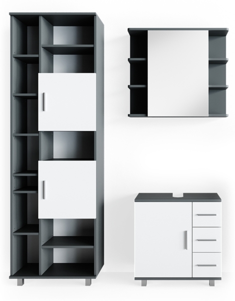 Badmöbel-Set Ilias Anthrazit 3 Teile, mit Unterschrank 60 cm Vicco