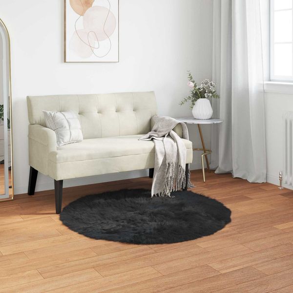 vidaXL Teppich aus Kunstschaffell TAFALLA Schwarz Ø 80 cm Polyester 42021579