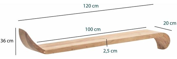 Wandregal Mango Massivholz 120cm · Hängeregal mit geschwungenen Enden · Handgefertigtes Schwebendes Regal im modernen Design · Regalbrett aus Echtholz Bild 4