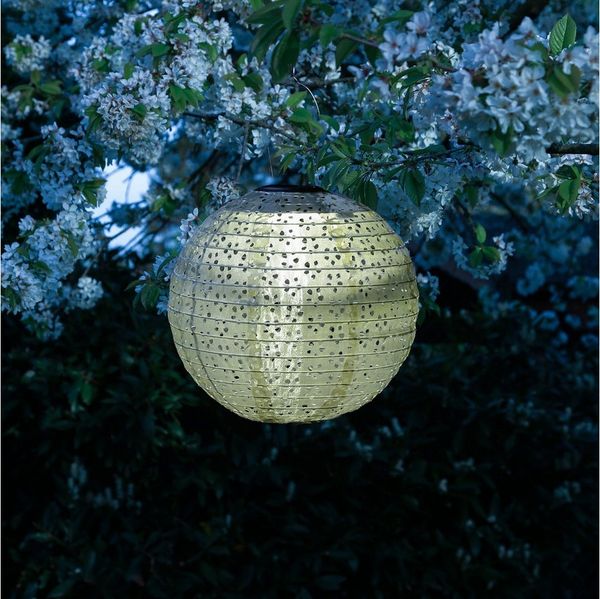 MARELIDA LED Lampion Solar Gartenlampion mit Blumenmuster grün 25cm Party Balkon Terrasse, LED Classic, warmweiß (2100K bis 3000K)
