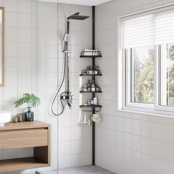 Songmics höhenverstellbares Duschregal, 85-305 cm, 4 Ablagen, Schwarz