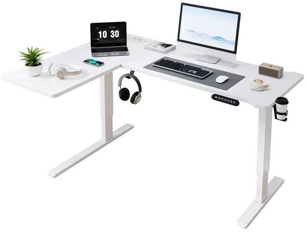 BBWL Computertisch Elektrischer höhenverstellbarer Schreibtisch mit 15 mm P2-Spanplatte (Packung, 2 AC + 2 USB Anschlüssen, Becherhalter & Kopfhörerhaken), 73–118 cm höhenverstellbar
