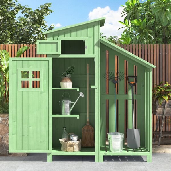 Merax 174cm Gerätehaus, Gartenschrank Geräteschuppen Geräteschrank, auch für kleine Gärten geeignet, Grün