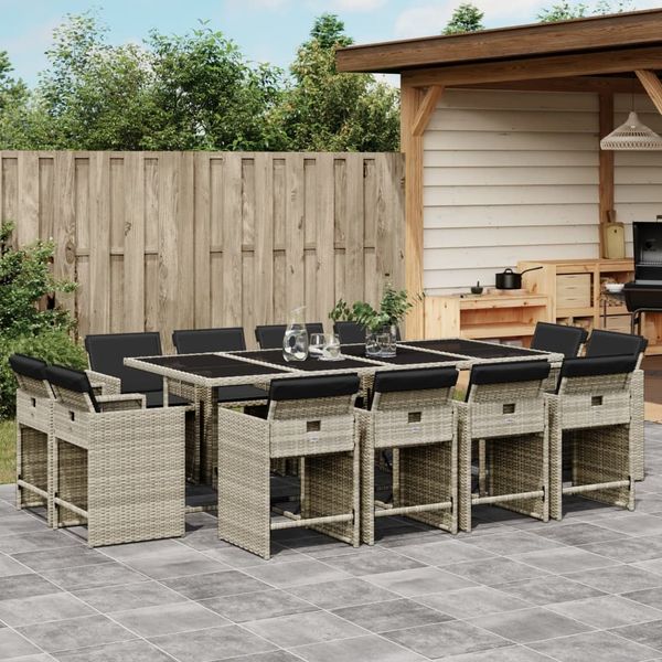 vidaXL 13-tlg. Garten-Essgruppe mit Kissen Hellgrau Poly Rattan 3277990