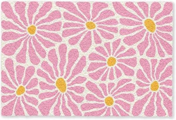 MuchoWow Fußmatte Blumen - Muster - Rosa - Beige - Orange, Rechteckig, innen Schmutzfangmatte, Tür, Schmutzfänger Flur, Teppich 60x40 cm